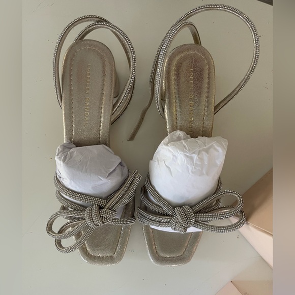 Loeffler Randall Mikel Leather Bow Mid-Heel Sandals in Cappuccino rhinestones - Picture 6 of 8